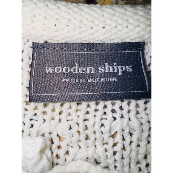 Wooden Ships Paola Buendia Womens Open Knit Sweater L White Cotton Boho Beach - Picture 6 of 7